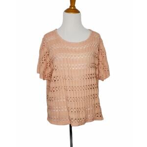 Sanctuary Crochet Open Knit Shirt Peach Women Large